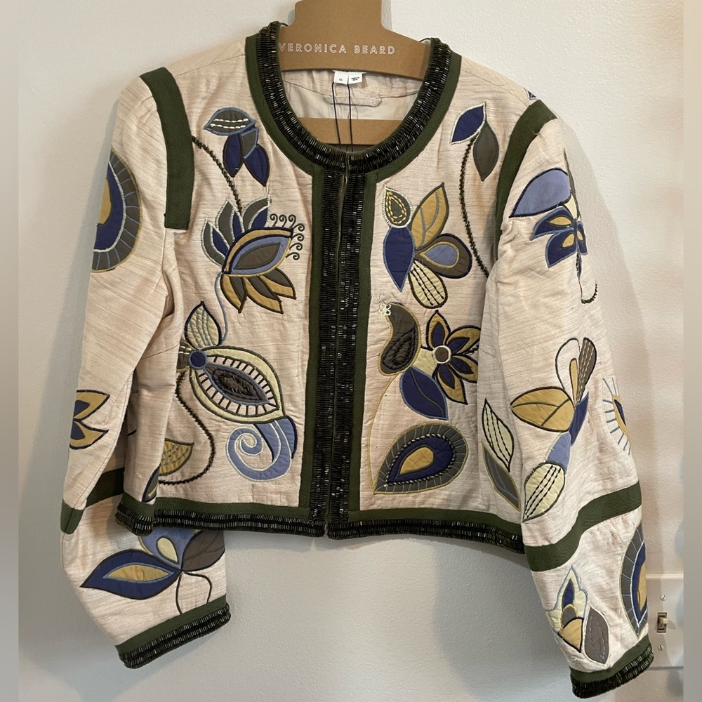 Veronica Beard Benicia Beaded Multicolor Floral Jacket - 10